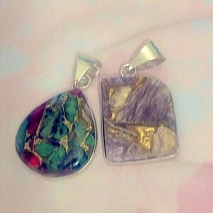 Copper ruby zoisite pendants sterling silver plated U Pick! artisan
